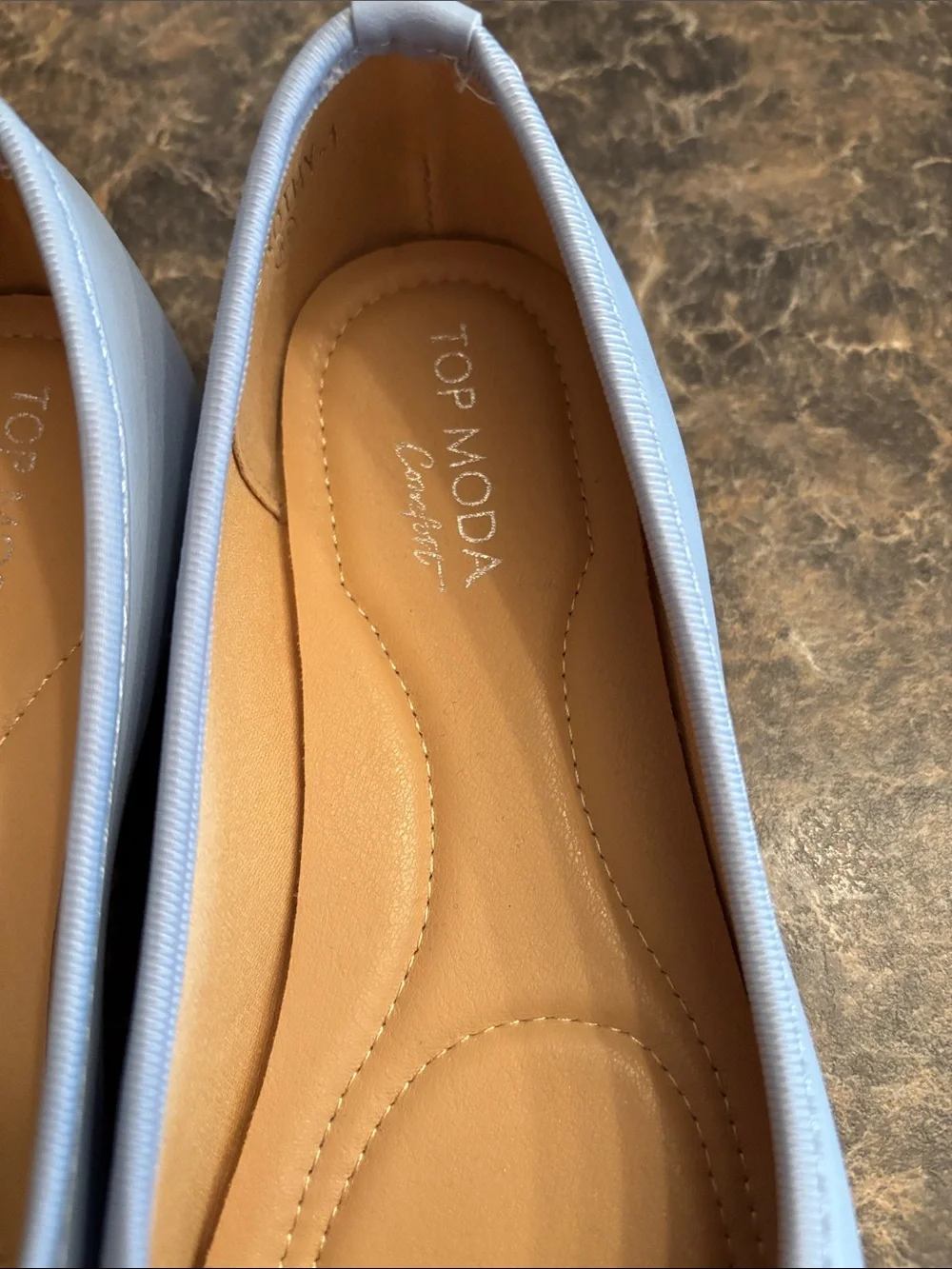 Moda Pastel Blue Ballet Flats with Bow Accent.  8.5